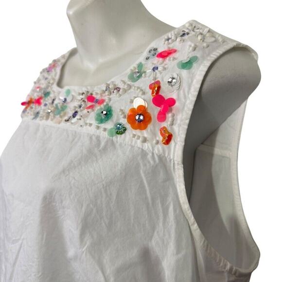 Talbots White Cotton Womens Sleeveless Top Beaded Rhinestones Colorful Shirt 12 - Picture 10 of 16